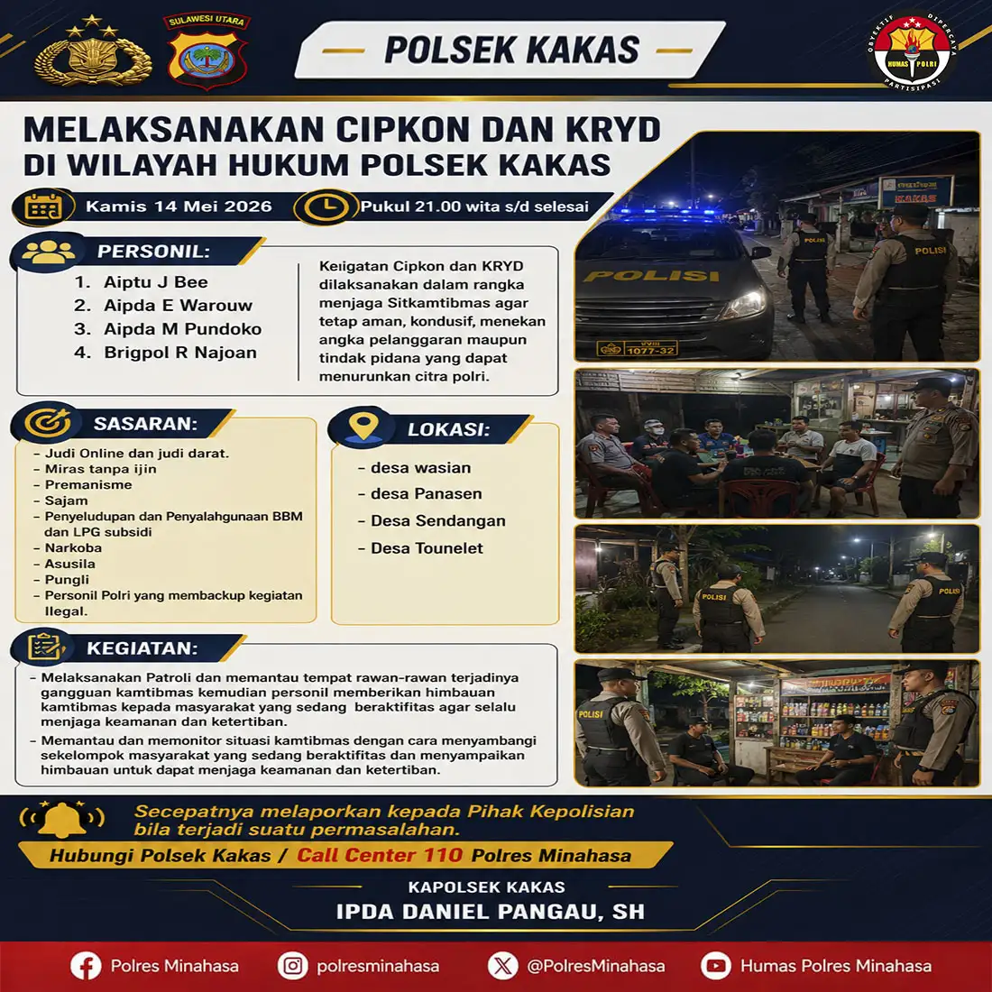 Patroli Mobile Polsek Kakas Sasar Titik Rawan, Situasi Terpantau Aman